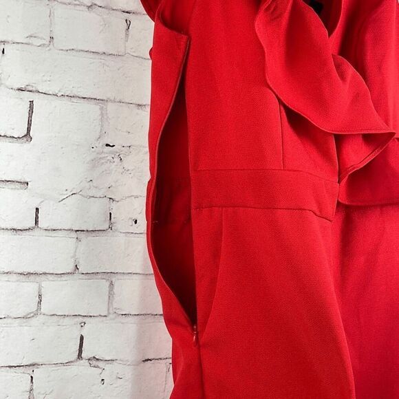 DO + BE Jumpsuit Womens M Red Christmas Paint Suit Romper Wide Leg Ruffles Sexy - Picture 3 of 13